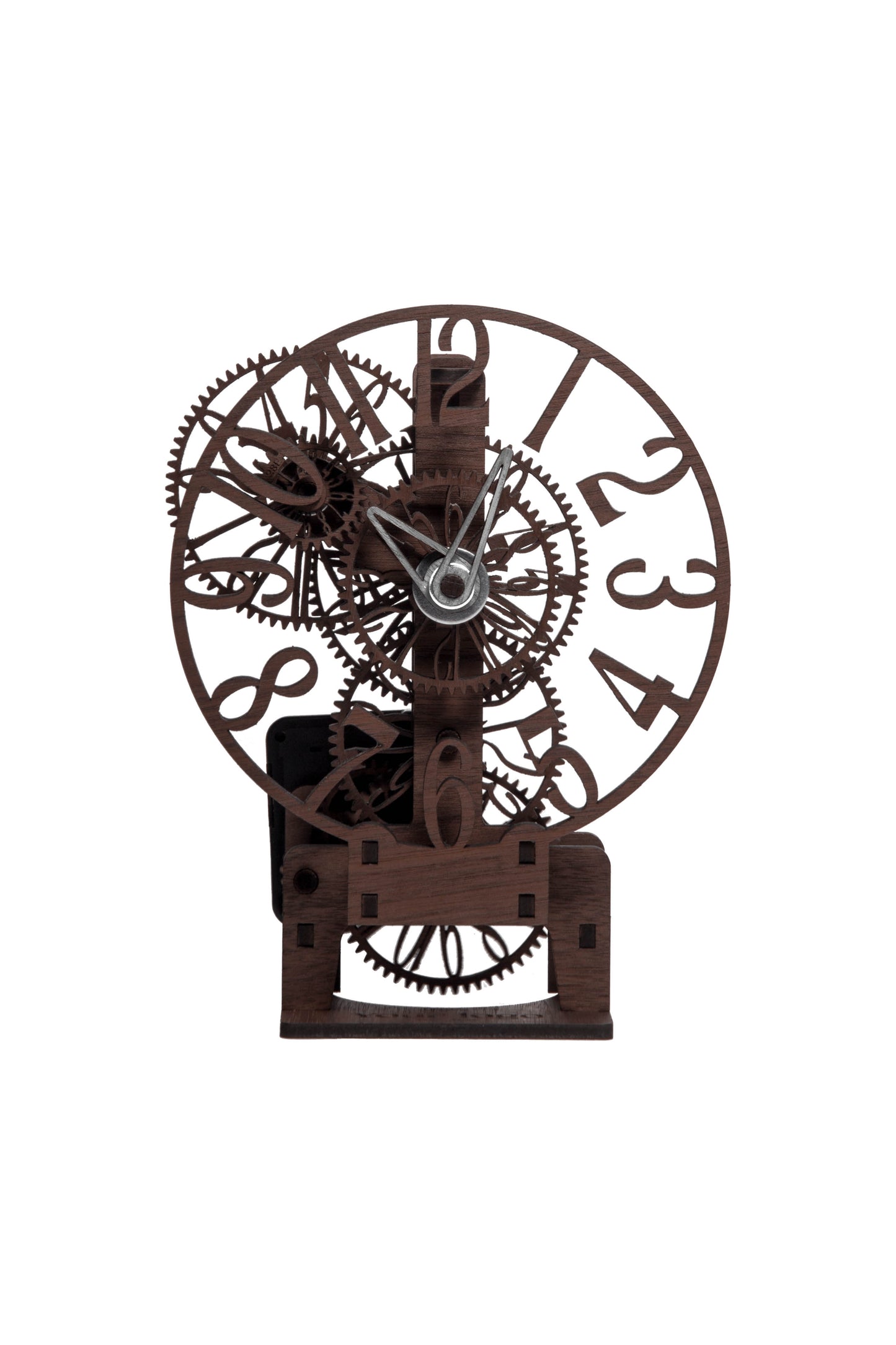 Lesena ura – Lasersko izrezan mehanski DIY komplet | Namizna ura z drznimi številkami
