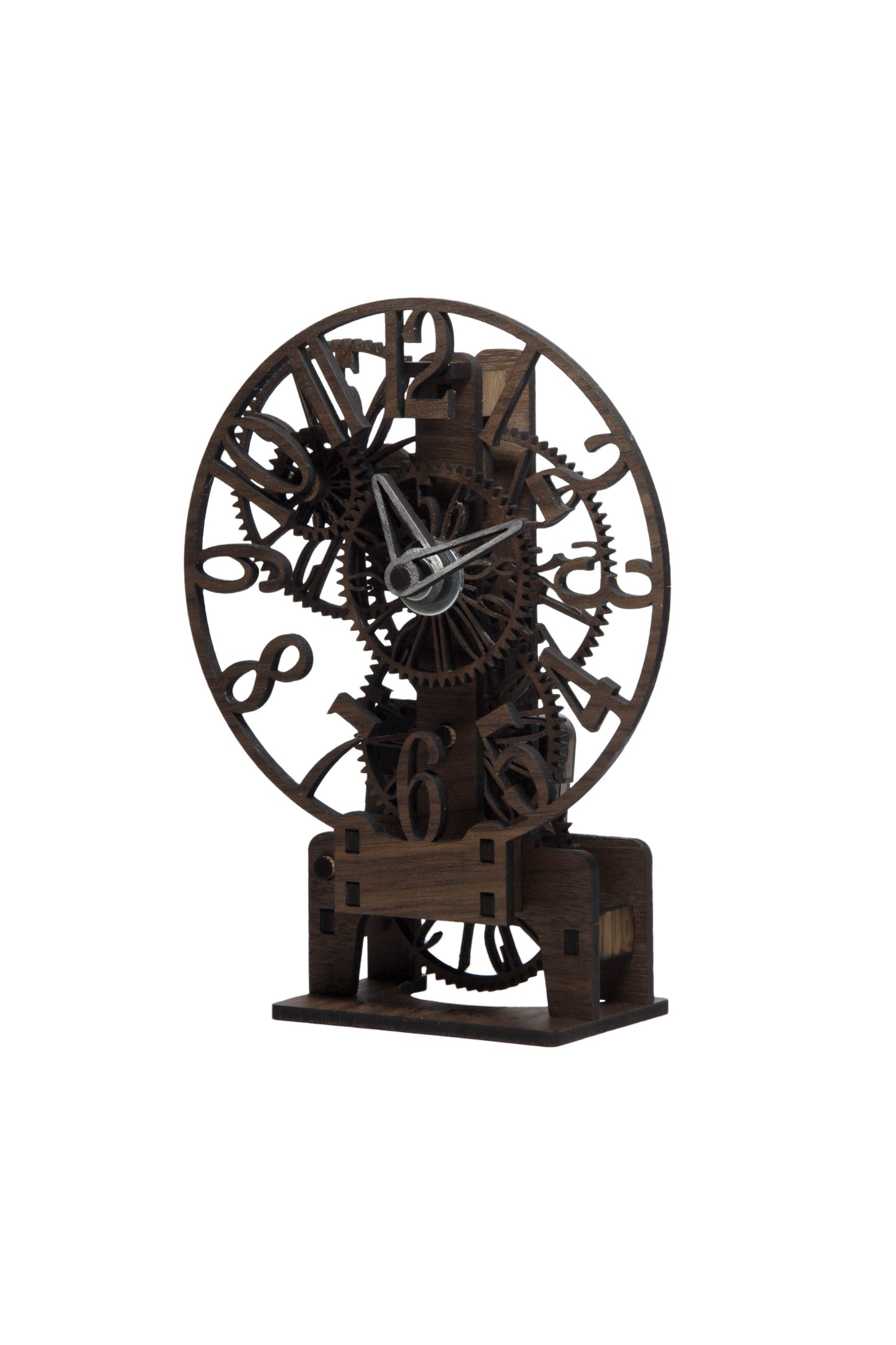 Lesena ura – Lasersko izrezan mehanski DIY komplet | Namizna ura z drznimi številkami
