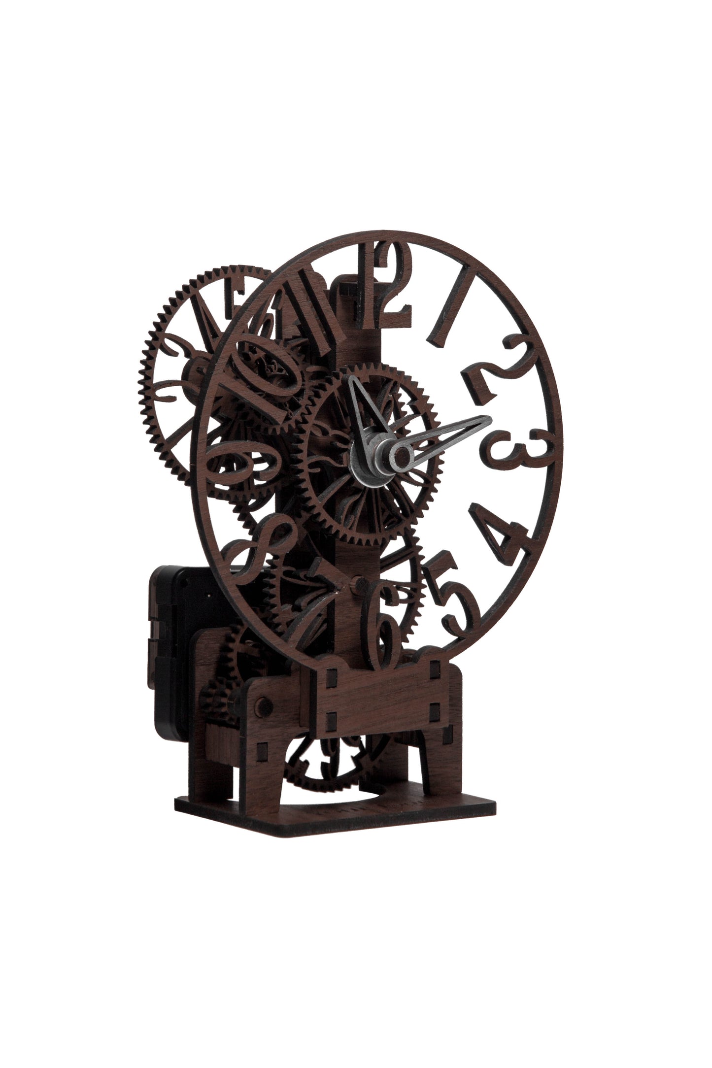 Lesena ura – Lasersko izrezan mehanski DIY komplet | Namizna ura z drznimi številkami
